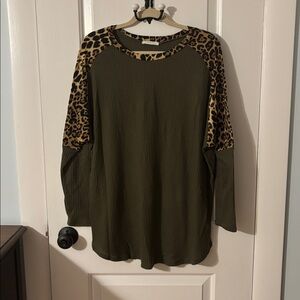 Reborn J Olive and Leopard Print Long Sleeve Top